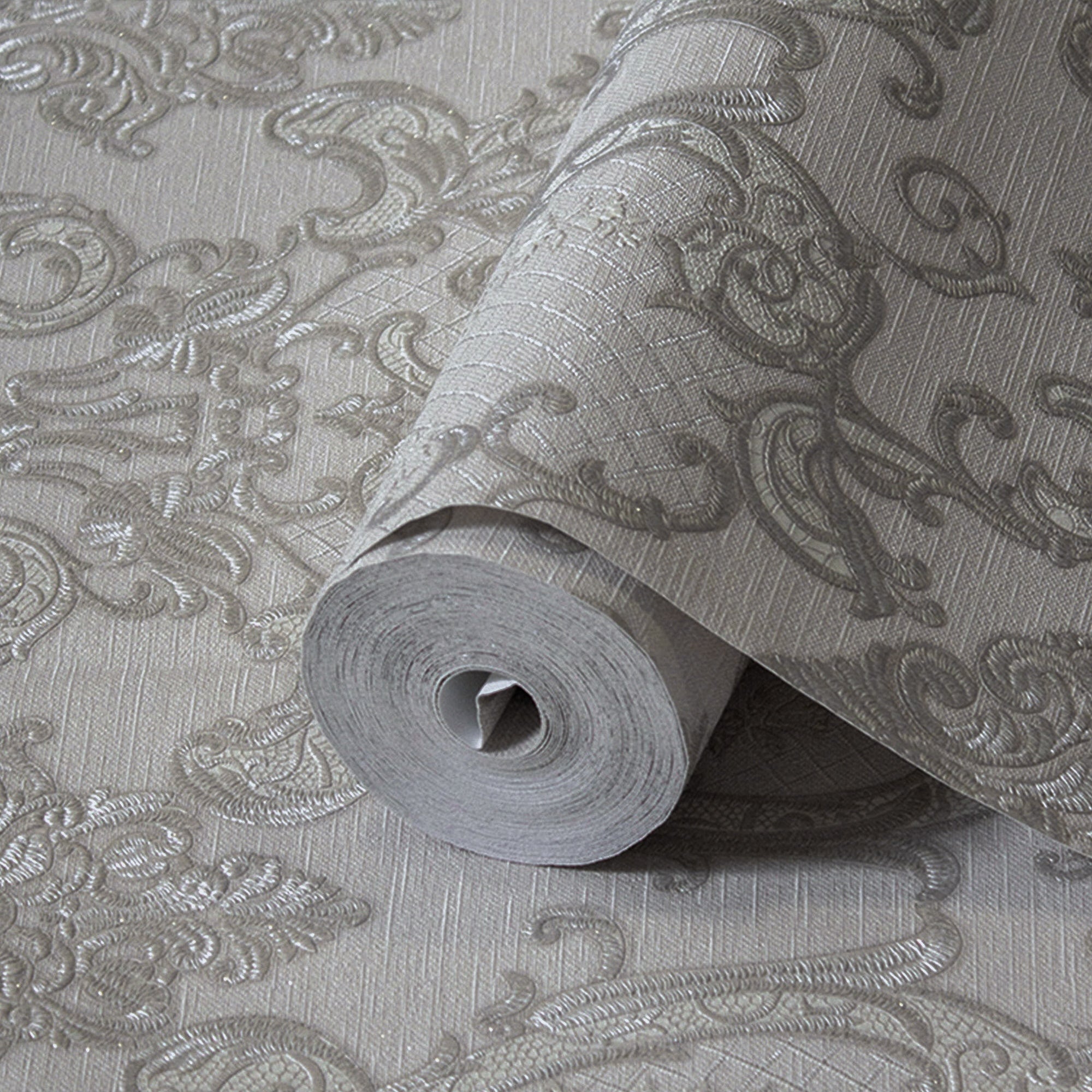 Luxury Gray Damask Embossed 3D Embossed Wallpaper, Traditional Non-Wov