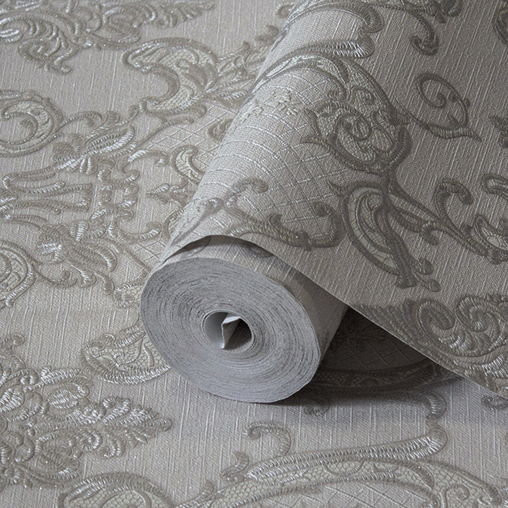 Luxury Gray Damask Embossed 3D Embossed Wallpaper, Traditional Non-Woven Wall Covering, 41.7"W x 398"H, Washable Removable fo