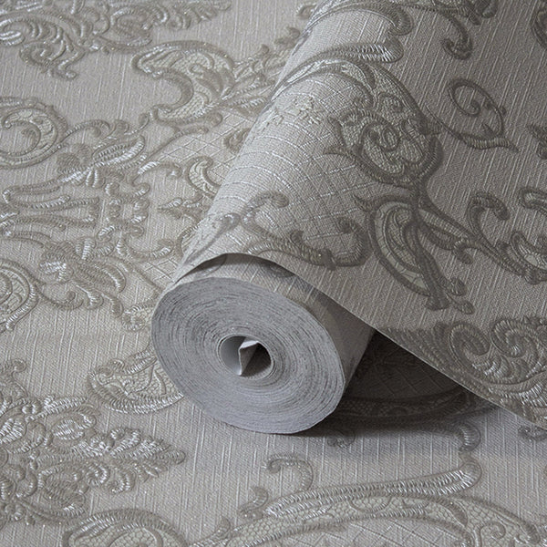 Luxury Gray Damask Embossed 3D Embossed Wallpaper, Traditional Non-Woven Wall Covering, 41.7"W x 398"H, Washable Removable fo