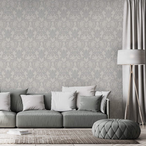 Luxury Gray Damask Embossed 3D Embossed Wallpaper, Traditional Non-Woven Wall Covering, 41.7"W x 398"H, Washable Removable fo