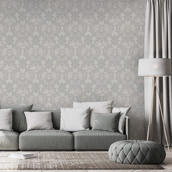 Luxury Gray Damask Embossed 3D Embossed Wallpaper, Traditional Non-Woven Wall Covering, 41.7"W x 398"H, Washable Removable fo