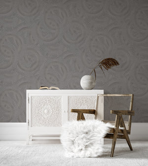 Luxury Blue Fabric Wallpaper, Boho Non-Woven Wall Covering, 41.7"W x 614"H, Washable Removable for Living Room Bedroom Accent