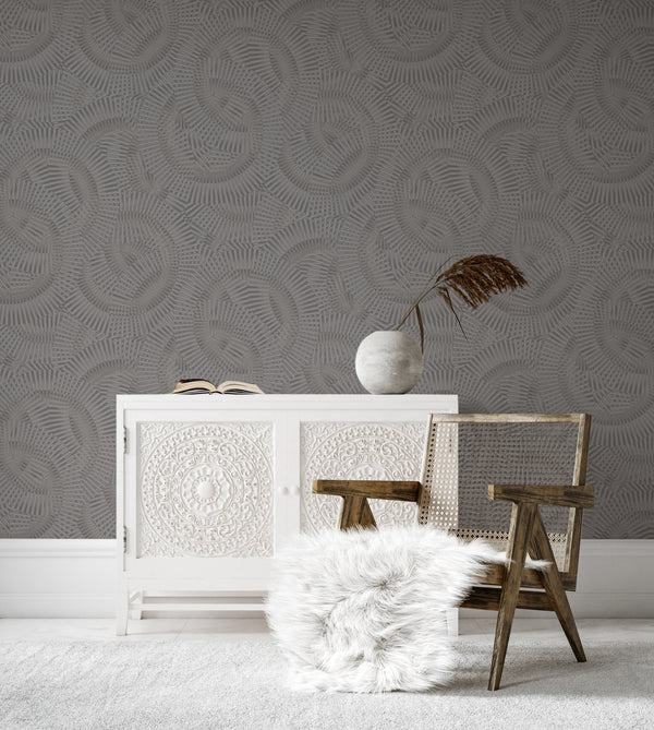 Luxury Blue Fabric Wallpaper, Boho Non-Woven Wall Covering, 41.7"W x 614"H, Washable Removable for Living Room Bedroom Accent