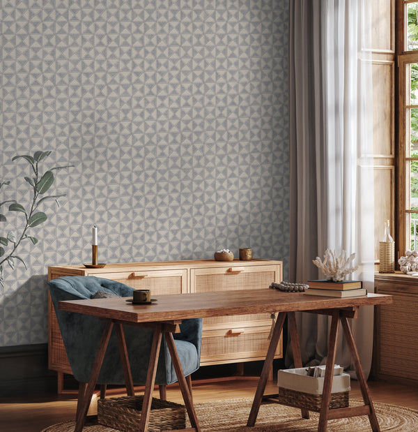 Luxury Blue Fabric Textured Wallpaper, Boho Non-Woven Wall Covering, 41.7"W x 614"H, Washable Removable for Living Room Bedro