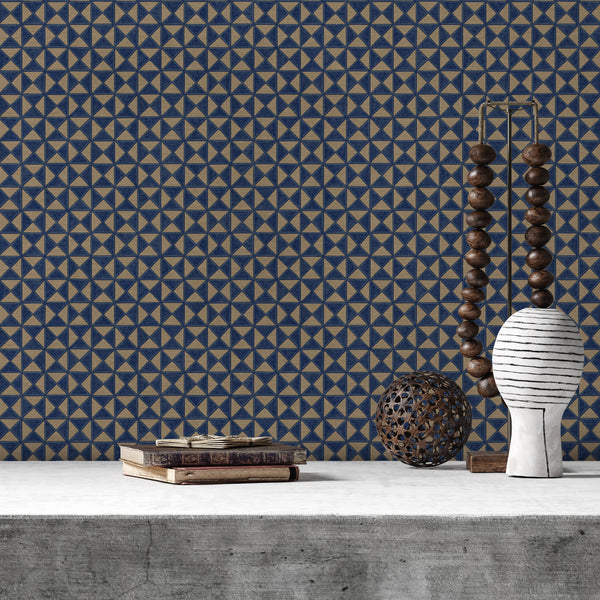Luxury Blue Fabric Wallpaper, Boho Non-Woven Wall Covering, 41.7"W x 614"H, Washable Removable for Living Room Bedroom Accent