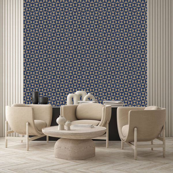 Luxury Blue Fabric Wallpaper, Boho Non-Woven Wall Covering, 41.7"W x 614"H, Washable Removable for Living Room Bedroom Accent