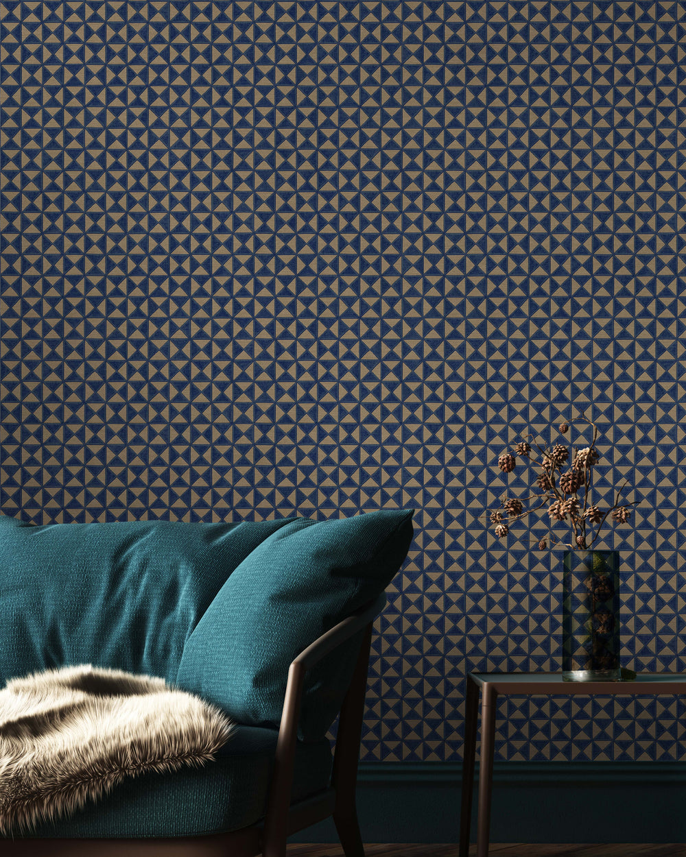 Luxury Blue Fabric Wallpaper, Boho Non-Woven Wall Covering, 41.7"W x 614"H, Washable Removable for Living Room Bedroom Accent