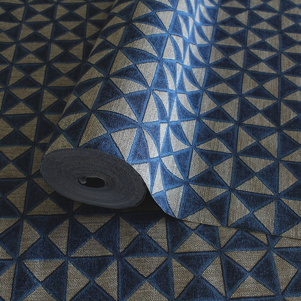 Luxury Blue Fabric Wallpaper, Boho Non-Woven Wall Covering, 41.7"W x 614"H, Washable Removable for Living Room Bedroom Accent
