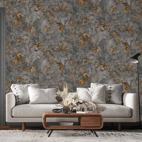 Luxury Blue Fabric Stone Wallpaper, Boho Non-Woven Wall Covering, 41.7"W x 614"H, Washable Removable for Living Room Bedroom 