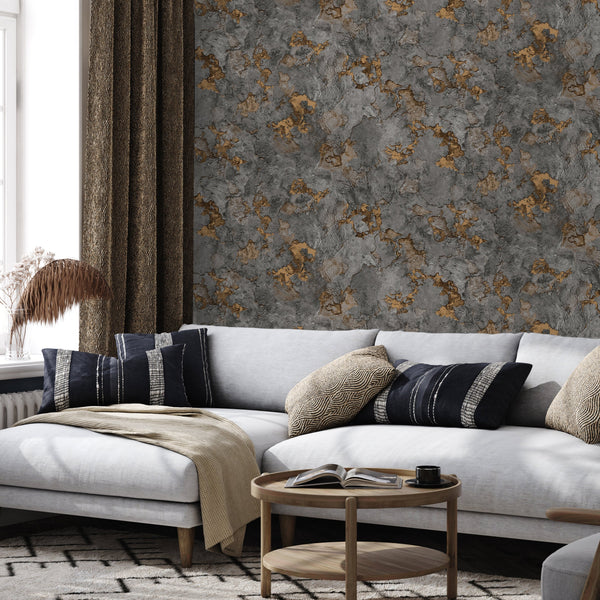 Luxury Blue Fabric Stone Wallpaper, Boho Non-Woven Wall Covering, 41.7"W x 614"H, Washable Removable for Living Room Bedroom 