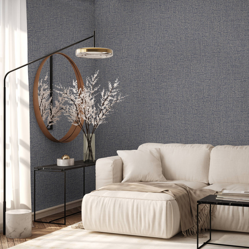 Luxury Blue Fabric Textured Wallpaper, Boho Non-Woven Wall Covering, 41.7"W x 614"H, Washable Removable for Living Room Bedro