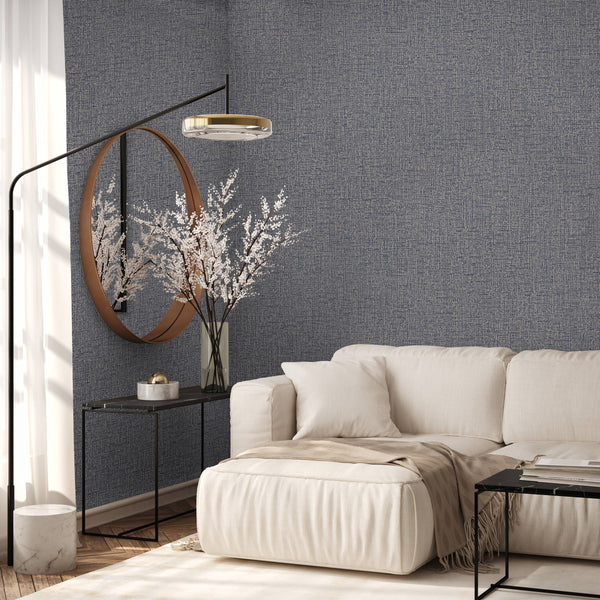 Luxury Blue Fabric Textured Wallpaper, Boho Non-Woven Wall Covering, 41.7"W x 614"H, Washable Removable for Living Room Bedro