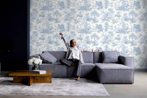 Luxury Blue Fabric Textured Wallpaper, Boho Non-Woven Wall Covering, 41.7"W x 614"H, Washable Removable for Living Room Bedro
