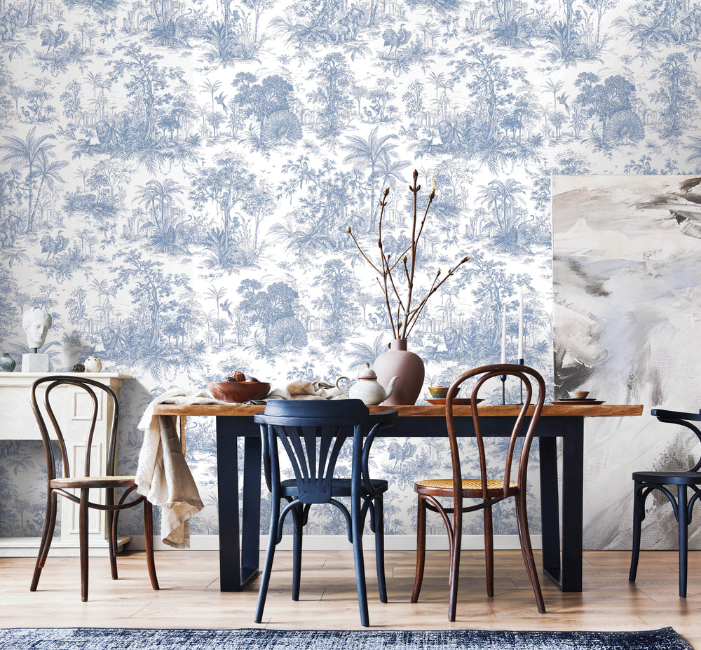 Luxury Blue Fabric Textured Wallpaper, Boho Non-Woven Wall Covering, 41.7"W x 614"H, Washable Removable for Living Room Bedro