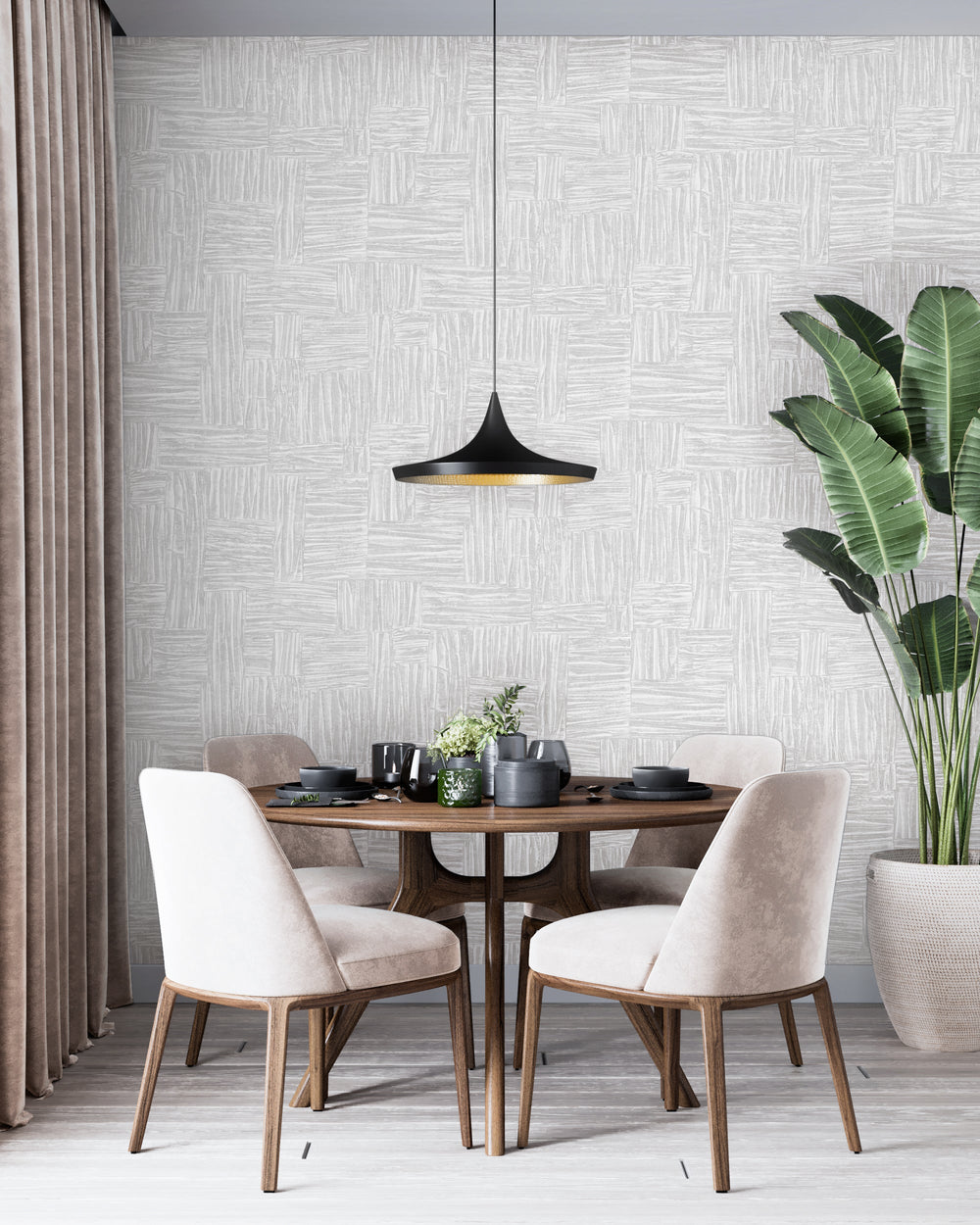 Luxury Gray Fabric Wallpaper, Boho Non-Woven Wall Covering, 41.7"W x 614"H, Washable Removable for Living Room Bedroom Accent