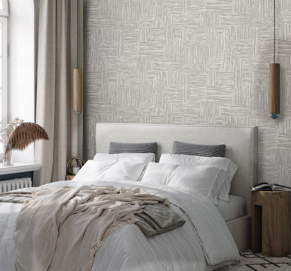 Luxury Gray Fabric Wallpaper, Farmhouse Non-Woven Wall Covering, 41.7"W x 614"H, Washable Removable for Living Room Bedroom A