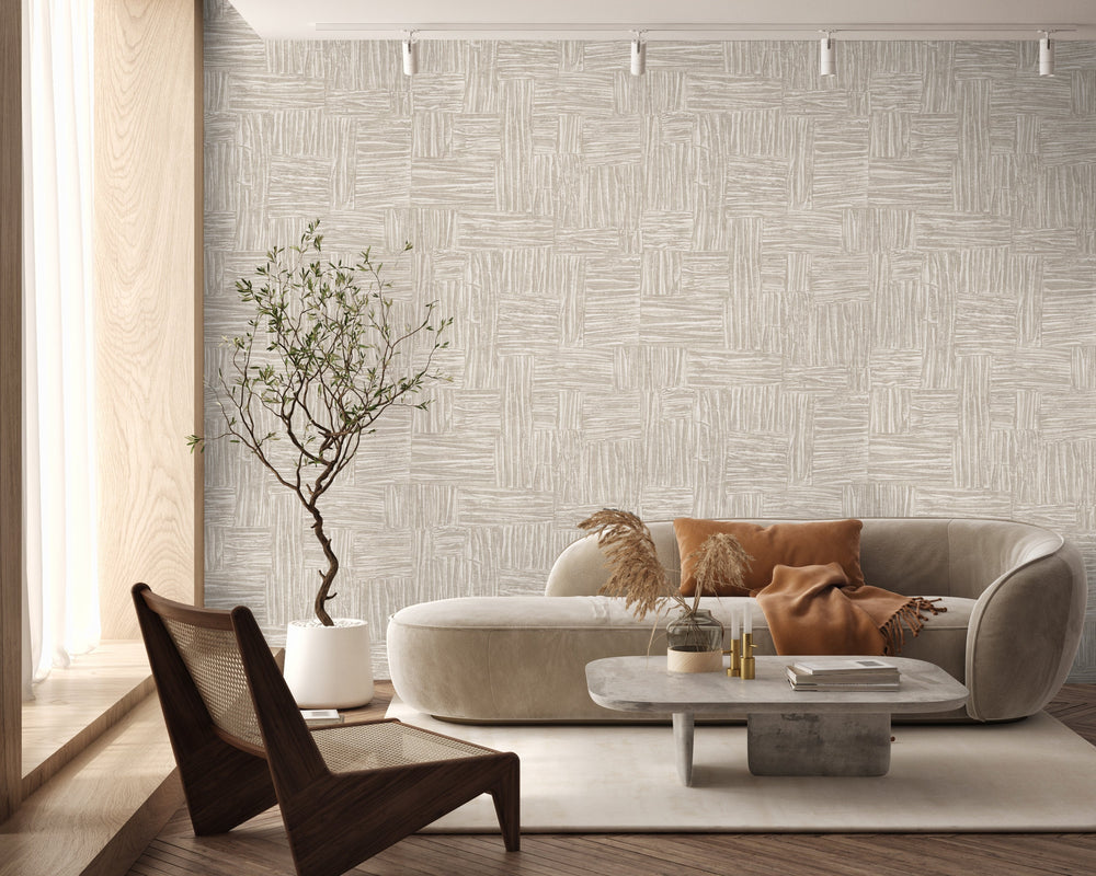 Luxury Beige Fabric Wallpaper, Farmhouse Non-Woven Wall Covering, 41.7"W x 614"H, Washable Removable for Living Room Bedroom 