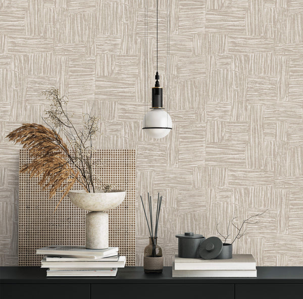 Luxury Beige Fabric Wallpaper, Farmhouse Non-Woven Wall Covering, 41.7"W x 614"H, Washable Removable for Living Room Bedroom 