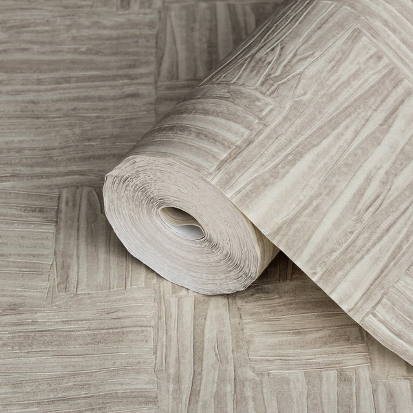 Luxury Beige Fabric Wallpaper, Farmhouse Non-Woven Wall Covering, 41.7"W x 614"H, Washable Removable for Living Room Bedroom 