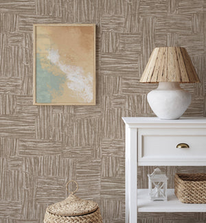 Luxury Beige Fabric Wallpaper, Farmhouse Non-Woven Wall Covering, 41.7"W x 614"H, Washable Removable for Living Room Bedroom 