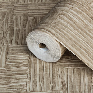 Luxury Beige Fabric Wallpaper, Farmhouse Non-Woven Wall Covering, 41.7"W x 614"H, Washable Removable for Living Room Bedroom 