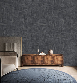 Luxury Blue Fabric Wallpaper, Farmhouse Non-Woven Wall Covering, 41.7"W x 614"H, Washable Removable for Living Room Bedroom A