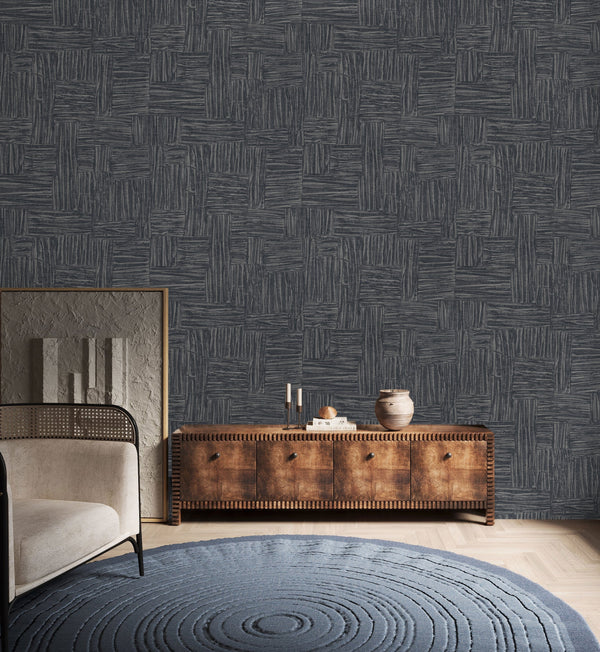 Luxury Blue Fabric Wallpaper, Farmhouse Non-Woven Wall Covering, 41.7"W x 614"H, Washable Removable for Living Room Bedroom A