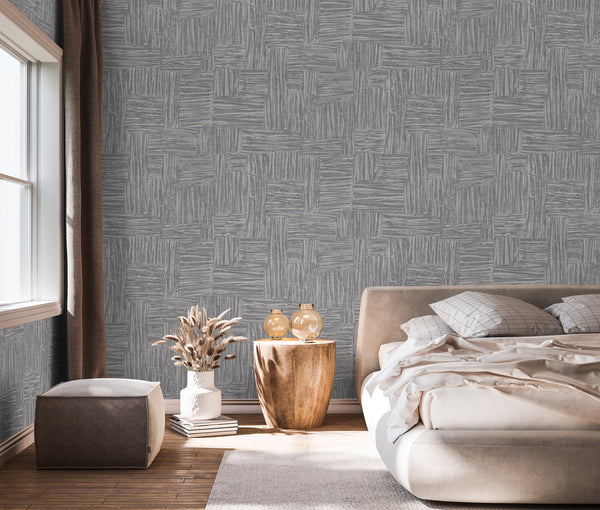 Luxury Blue Fabric Wallpaper, Boho Non-Woven Wall Covering, 41.7"W x 614"H, Washable Removable for Living Room Bedroom Accent