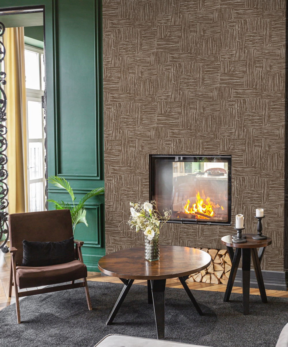 Luxury Brown Fabric Wallpaper, Boho Non-Woven Wall Covering, 41.7"W x 614"H, Washable Removable for Living Room Bedroom Accen