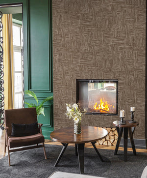 Luxury Brown Fabric Wallpaper, Boho Non-Woven Wall Covering, 41.7"W x 614"H, Washable Removable for Living Room Bedroom Accen