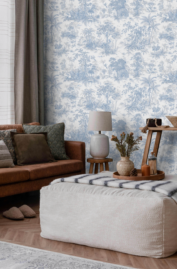 Luxury Blue Fabric Textured Wallpaper, Boho Non-Woven Wall Covering, 41.7"W x 614"H, Washable Removable for Living Room Bedro