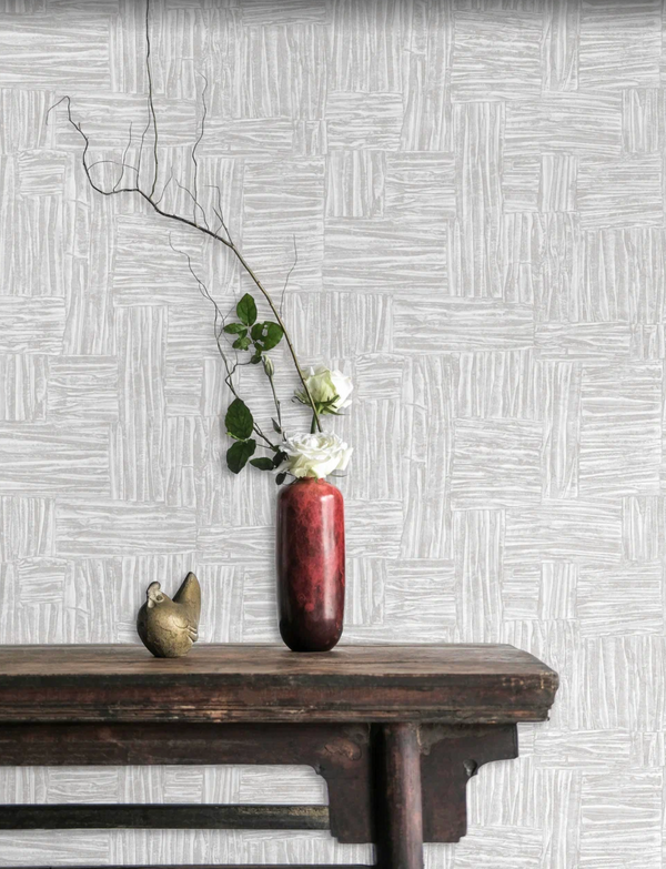 Luxury Gray Fabric Wallpaper, Boho Non-Woven Wall Covering, 41.7"W x 614"H, Washable Removable for Living Room Bedroom Accent