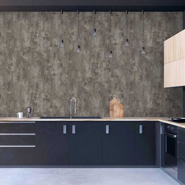 Luxury Green Distressed Abstract Textured Wallpaper, Rustic Non-Woven Wall Covering, 41.7"W x 398"H, Washable Removable for L