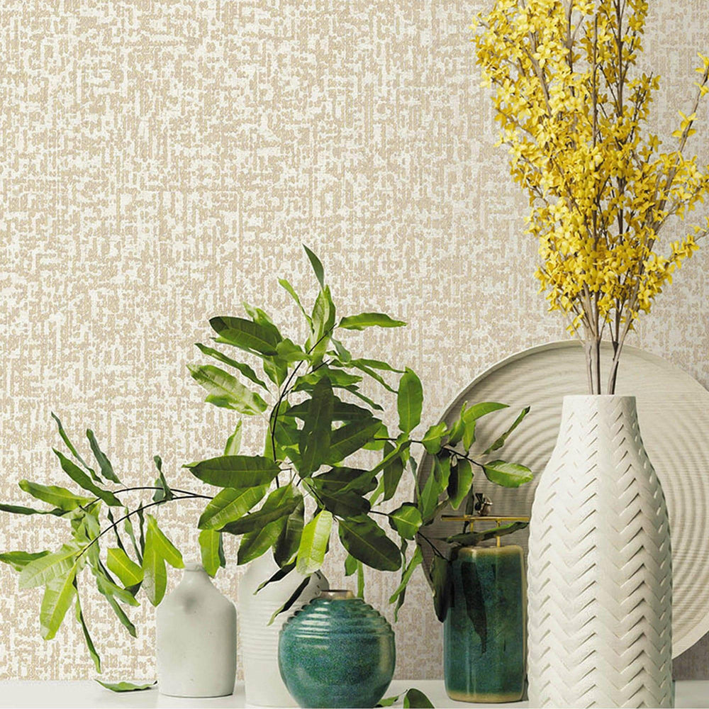 Luxury Cream Abstract Metallic 3D Embossed Wallpaper, Glam Non-Woven Wall Covering, 41.7"W x 398"H, Washable Removable for Li