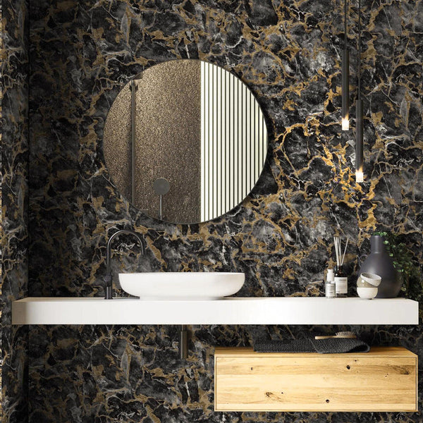 Luxury Black Marble Textured Wallpaper, Glam Non-Woven Wall Covering, 41.7"W x 614"H, Washable Removable for Living Room Bedr