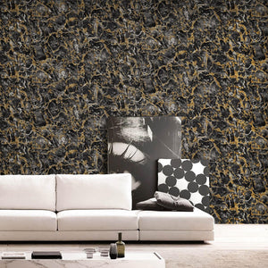 Luxury Black Marble Textured Wallpaper, Glam Non-Woven Wall Covering, 41.7"W x 614"H, Washable Removable for Living Room Bedr