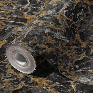 Luxury Black Marble Textured Wallpaper, Glam Non-Woven Wall Covering, 41.7"W x 614"H, Washable Removable for Living Room Bedr