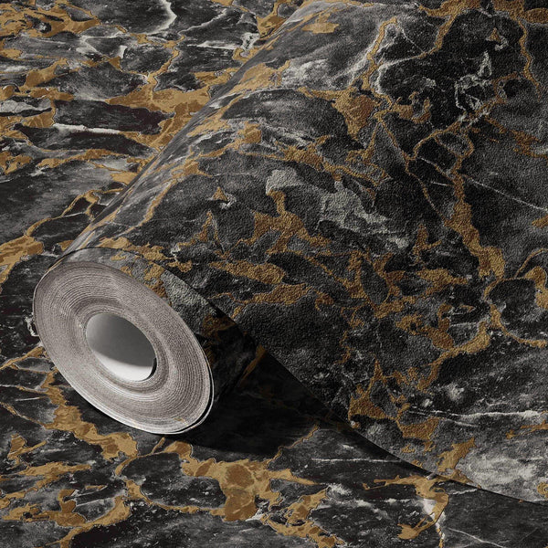 Luxury Black Marble Textured Wallpaper, Glam Non-Woven Wall Covering, 41.7"W x 614"H, Washable Removable for Living Room Bedr