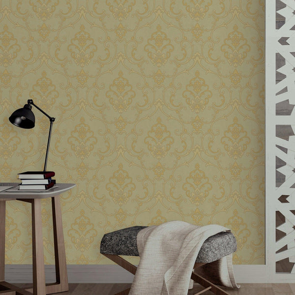 Luxury Gold Damask Textured 3D Embossed Wallpaper, Boho Non-Woven Wall Covering, 41.7"W x 398"H, Washable Removable for Livin