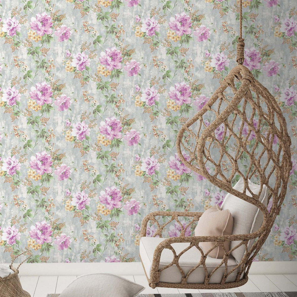 Luxury Purple Floral Textured Wallpaper, Traditional Non-Woven Wall Covering, 41.7"W x 398"H, Washable Removable for Living R