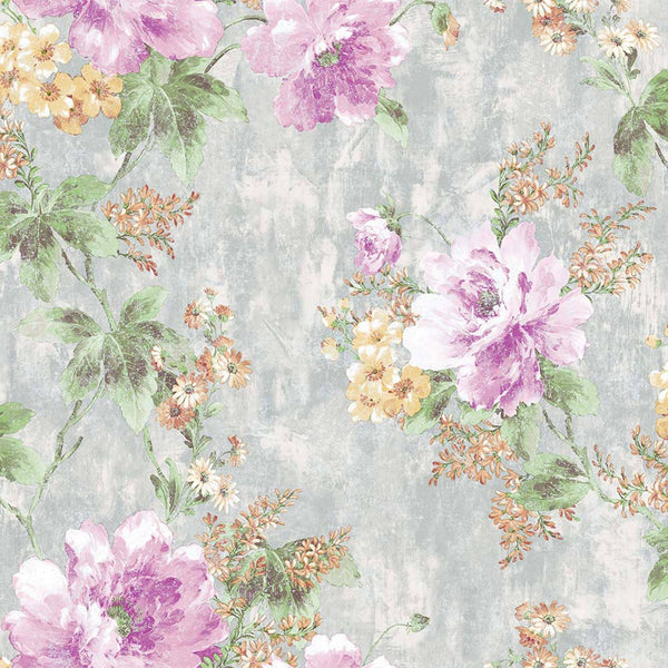Luxury Purple Floral Textured Wallpaper, Traditional Non-Woven Wall Covering, 41.7"W x 398"H, Washable Removable for Living R