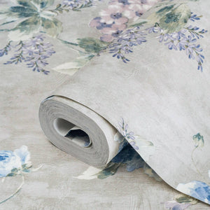 Luxury Blue Floral Textured Wallpaper, Farmhouse Non-Woven Wall Covering, 41.7"W x 398"H, Washable Removable for Living Room 