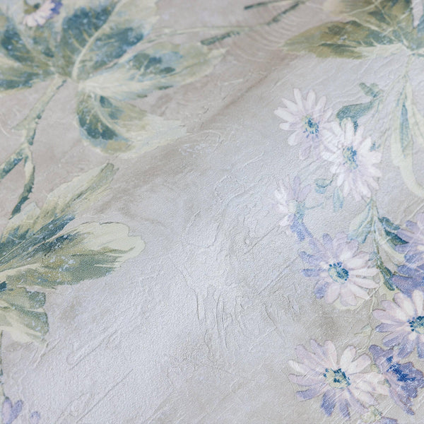 Luxury Blue Floral Textured Wallpaper, Farmhouse Non-Woven Wall Covering, 41.7"W x 398"H, Washable Removable for Living Room 