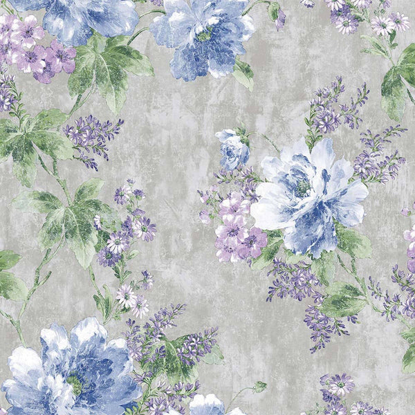 Luxury Blue Floral Textured Wallpaper, Farmhouse Non-Woven Wall Covering, 41.7"W x 398"H, Washable Removable for Living Room 