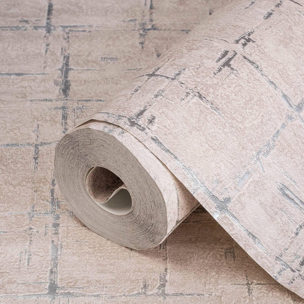 Luxury Beige Abstract Geometric 3D Embossed Wallpaper, Contemporary Non-Woven Wall Covering, 41.7"W x 398"H, Washable Removab