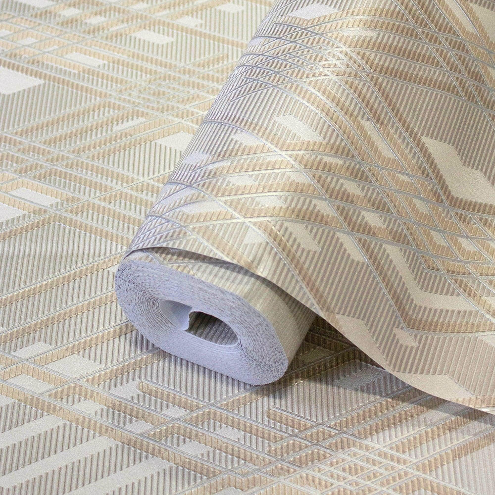 Luxury Beige Argyle Geometric 3D Embossed Wallpaper, Country Non-Woven Wall Covering, 41.7"W x 398"H, Washable Removable for 