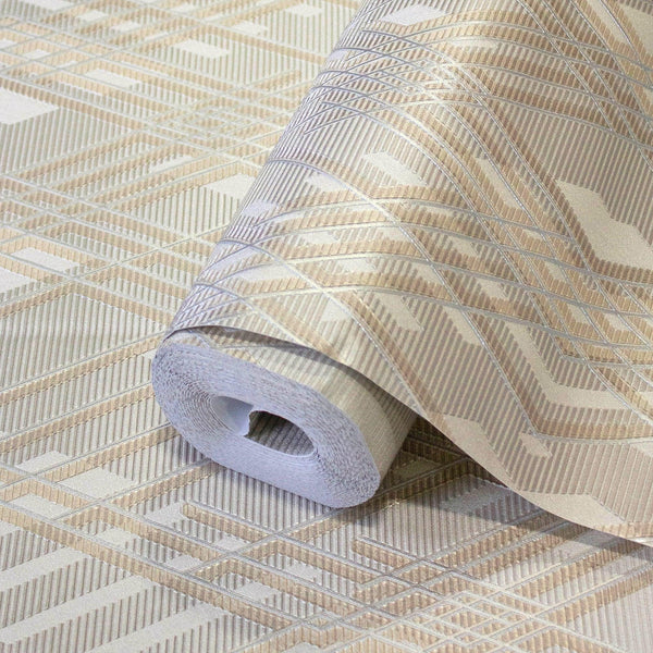 Luxury Beige Argyle Geometric 3D Embossed Wallpaper, Country Non-Woven Wall Covering, 41.7"W x 398"H, Washable Removable for 