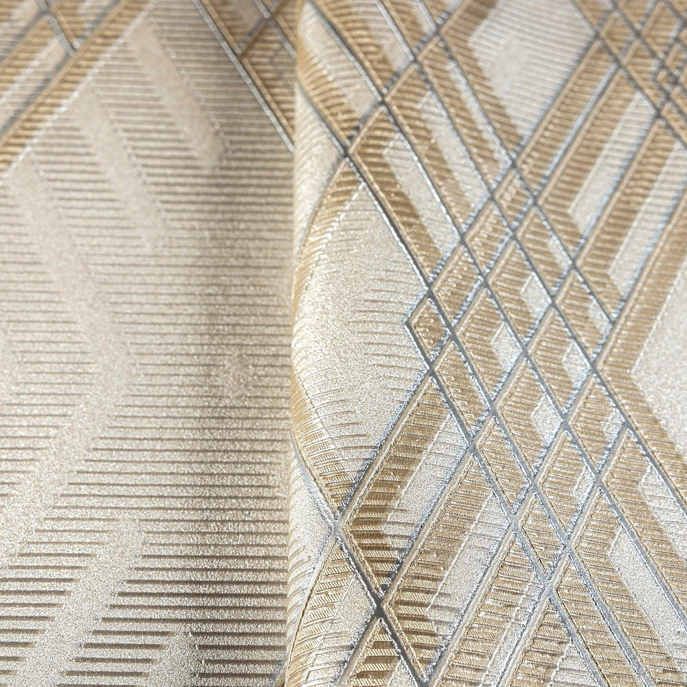 Luxury Beige Argyle Geometric 3D Embossed Wallpaper, Country Non-Woven Wall Covering, 41.7"W x 398"H, Washable Removable for 