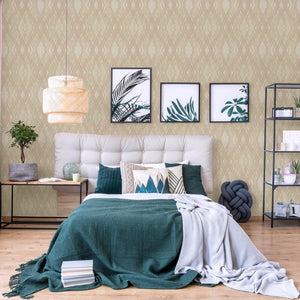 Luxury Beige Argyle Geometric 3D Embossed Wallpaper, Country Non-Woven Wall Covering, 41.7"W x 398"H, Washable Removable for 