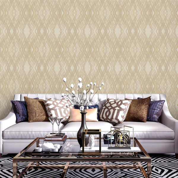 Luxury Beige Argyle Geometric 3D Embossed Wallpaper, Country Non-Woven Wall Covering, 41.7"W x 398"H, Washable Removable for 
